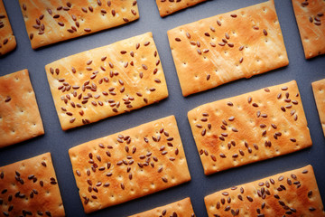 Cereal cookies on baking tray, closeup