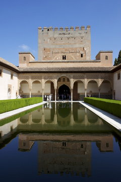 Patio de los Arrayanes and Comares Tower, Alhambra Palace, Granada, Andalucia, Spain