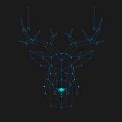 Polygonal head with blue dots - stars, black background, clean lines.