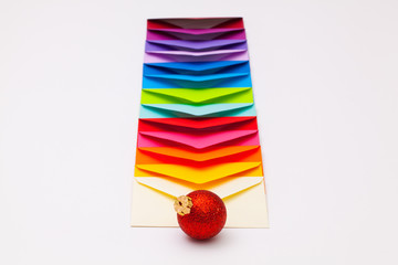 Colored envelopes with Christmas decorations