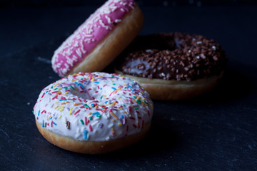 donuts on a black background
