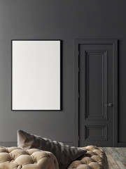 White poster in gray room, 3d illutration