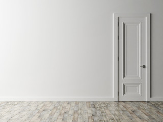 White door on white wall, 3d illustration