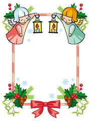 Christmas frame with cute angels. 