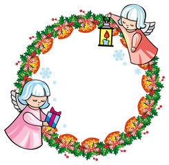 Christmas frame with cute angels. 