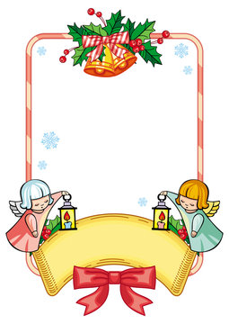 Christmas frame with cute angels. 