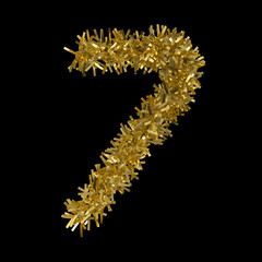 Number Seven made from Gold Christmas Tinsel Isolated on Black - 3D Illustration