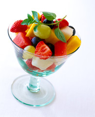 Fruit salad in glass bowl