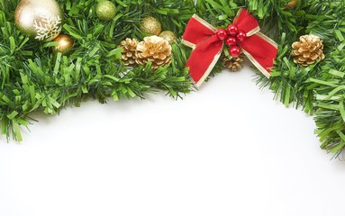 Christmas decoration with Pine cone, ornament, Isolated on white background. 