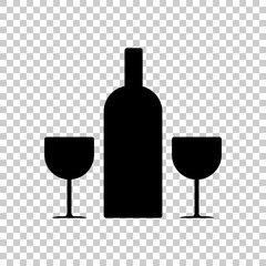 glasses and bottle. Black icon on transparent background.