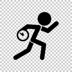 Running man with clock. Simple icon. To be late. An unpleasant s