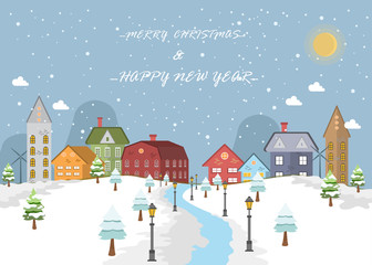 stock vector snow cityscape in christmas background