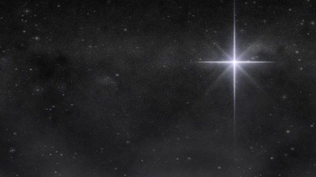 Loop features a large Bethlehem Christmas star shining brightly against a night sky full of twinkling stars and faint, wispy clouds passing by.
