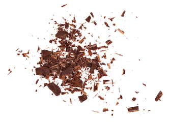 Chopped chocolate isolated on white