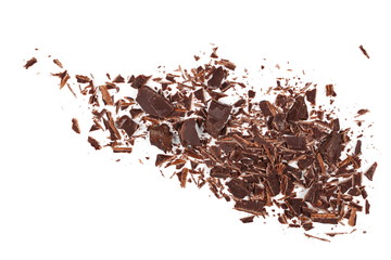 Chopped chocolate isolated on white