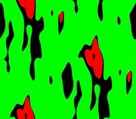 Seamless abstract background in black, pink, green and red spots and lines, holes and blots with long tails and meek, gentle and spirited