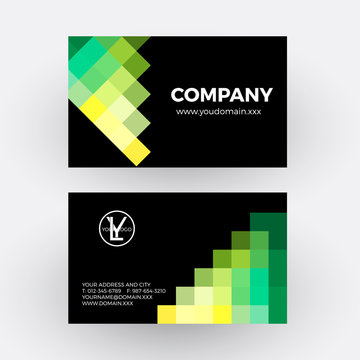 Vector abstract green squares and pixel. Business card