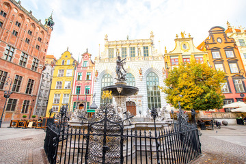 Famous Neptune fountain in the center of the old town of Gdansk, Poland © rh2010