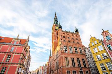 Naklejka premium View on the town hall in the center of the old town of Gdansk, Poland