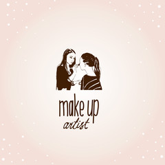 Woman visagist makeup artist paints on the face of his client. Illustration 
