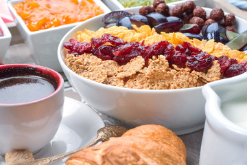 French breakfast on a wooden tray