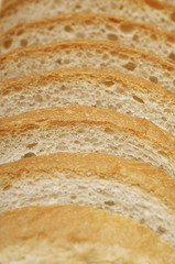 Detail of bread slices arranged in line