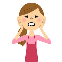 動揺するエプロンの女性