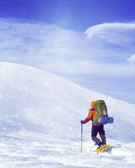 Winter hiking in the mountains.