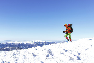 Winter hiking in the mountains.