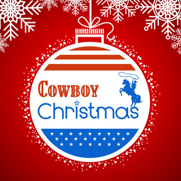 Cowboy christmas card background with American flag decoration