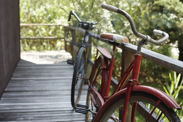 Fototapeta na wymiar Old bicycles on porch