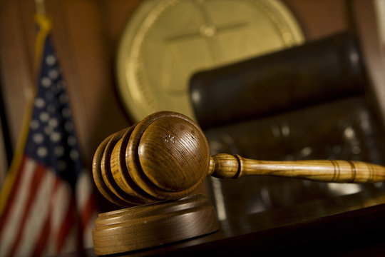 Closeup Of Gavel In Court Room