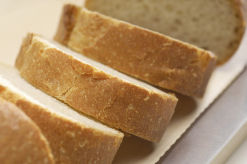 Closeup of sliced baguette