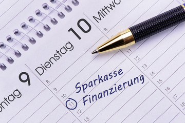 Sparkasse und Finanzierung als Eintrag im Terminkalender