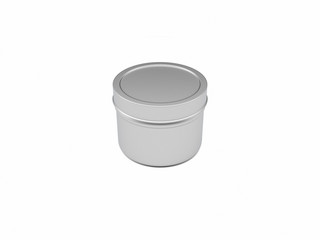 Closed small round tin box on white background 3D illustration