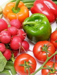 Colorful vegetable mix on white background