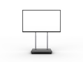 Display with white screen on mobile stand front view 3d illustration