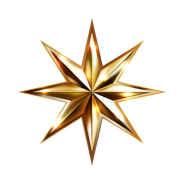 Hand Drawing Gold Star With Eight Rays Elegant Element Isolated 