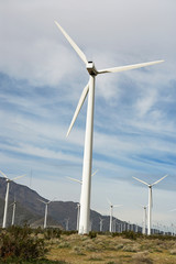 Fototapeta premium Power generation wind farm against cloudy sky