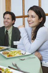 Young couple at restaurant table