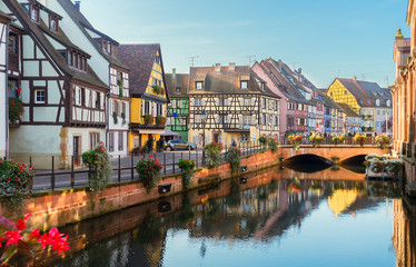 canal of Colmar, most famous town of Alsace, France - obrazy, fototapety, plakaty