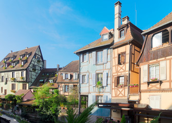 half timbered crooked houses of Colmar, Alsace, France