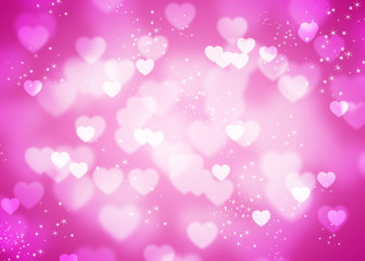 White heart bokeh and sparkle trail on pink background