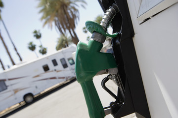Closeup of fuel pump at gas station