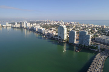 Fototapeta na wymiar Aerial image of buildings on West Avenue Miami Beach