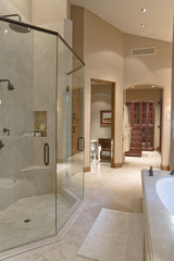 View of cropped bathtub and shower in modern bathroom