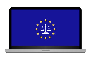 Justice européenne dans un écran d'ordinateur