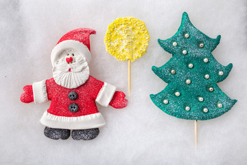 Composition Santa Claus and Christmas tree. handmade