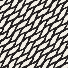 Vector Seamless Black and White Hand Drawn Diagonal Wavy Shapes Pattern