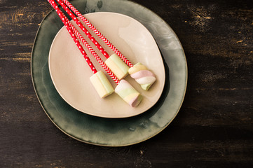 Christmas or New Year composition with marshmallows